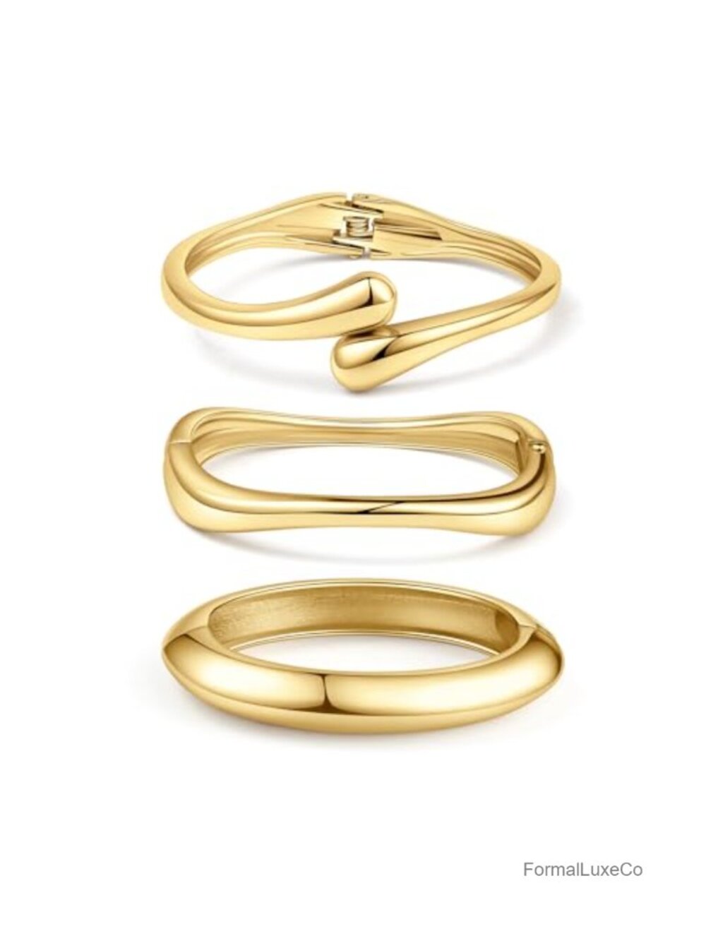 3Pcs Chunky Gold Plated Bangle Bracelets Set Stackable Cuff - Picture 1 of 6